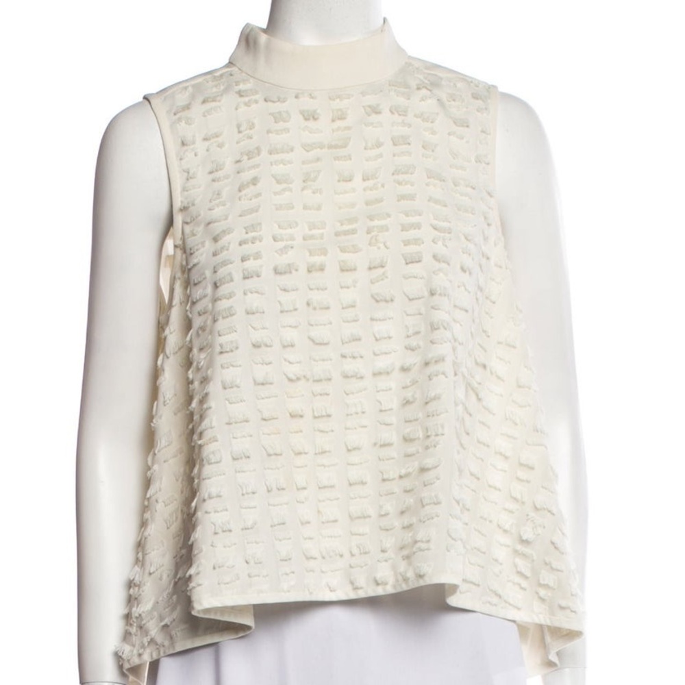 Tibi New York mock neck sleeveless crop top size 4 beige neutral cream